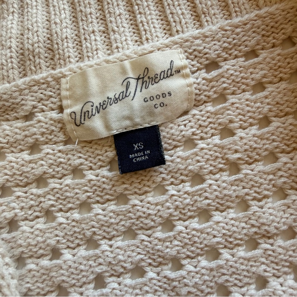 Cottagecore Cream Open Knit Crochet Sweater Cardigan Size XS Boho Coastal - Picture 3 of 7